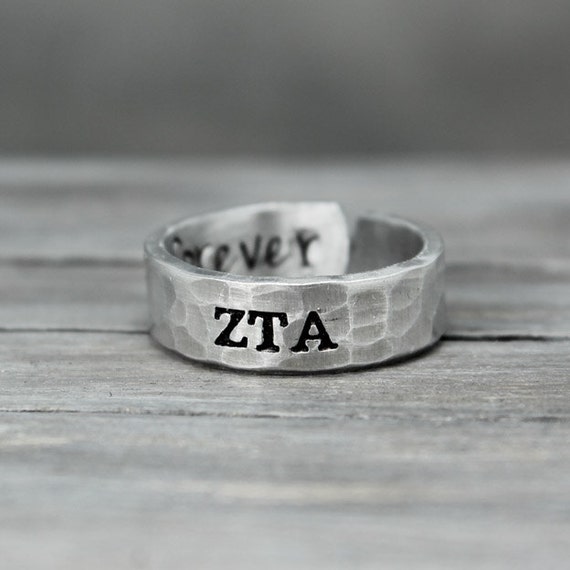 Zeta Tau Alpha Ring Hammered Sorority Ring Personalized