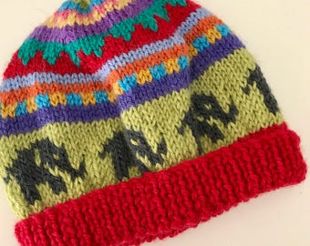 Red Elephant beanie - Hand knitted - to fit approx 6-12 months old