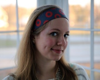 Phish Reversible Cotton Fabric Headband - Moda "Here Boy" Collar Stripe Navy on opposite side