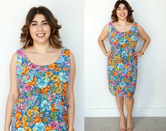 Vintage Floral Dress / 1990s Versus Versace Dress / Sleeveless Dress / Versace Floral Dress / Designer Dress / Bodycon Dress / Pencil Dress