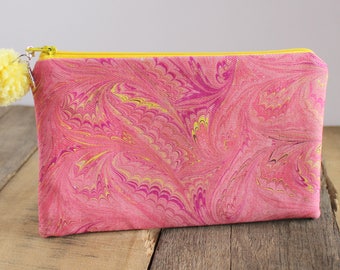 Angelica Hand Marbled Zip Pouch, Cosmetic Pencil Makeup Bag Pouch Case for Kids College School Teens Women Organize