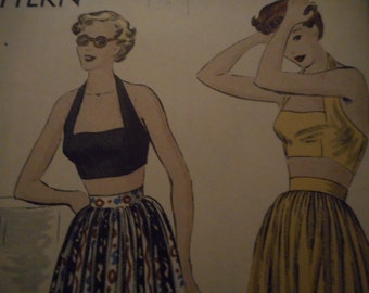 Vintage 1940's Vogue 6769 Halter and Skirt Sewing Pattern, Size 12 Bust 30