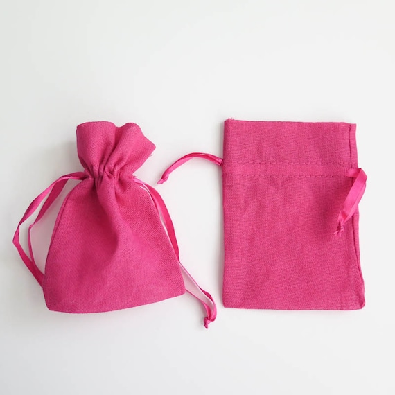 Cotton Muslin Bags Hot Pink Small Drawstring Muslin Pouches, Gift