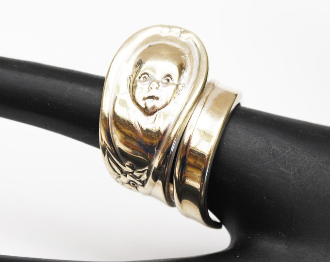 Spoon Ring - Silver plated - Gerber baby spoon -size 8 - Winthrop -cuff ring