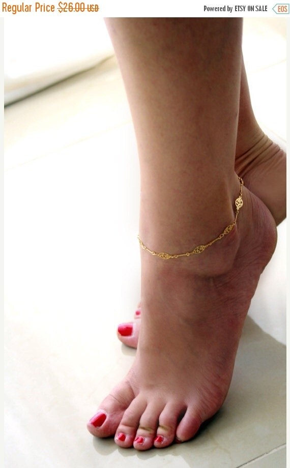 ON SALE Ankle Bracelet Gold Ankle Bracelet Gold by LevRanJewelry