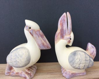 SALE / pair of hand painted pelican figurines