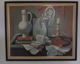 Vintage Paint by Number Painting of a Book Scene