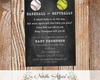 Baseball or Softball Baby Shower Gender Reveal Party Invitation - wording can be changed