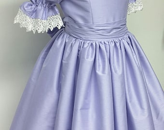 Princess Flower Girl Dress with Ruffles, Collar, and Puffy Sleeves, Girls Victorian Style Dress. Weddings, Birthday. Party. Ballet.