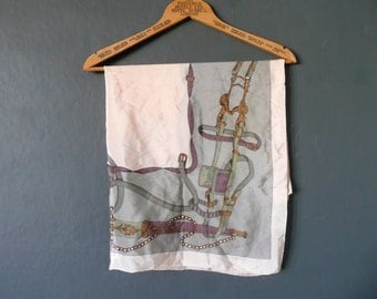 Vintage silk scarf - equestrian silk scarf - vintage equestrian silk scarf - pink grey and purple equestrian silk scarf
