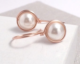 Rose Gold Pearl Earrings | Ivory Pearl Drop Earrings | June Birthday | Pearl Earrings Rose Gold Filled | Bridal Pearl Earrings
