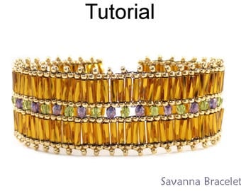 Beading Tutorial Pattern - Beaded Bracelet - Bugles and Fire Polished Beads - Simple Bead Patterns - Savanna Bracelet #24890