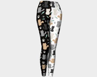 Cute Cartoon Doodle Cat Print Women's Leggings
