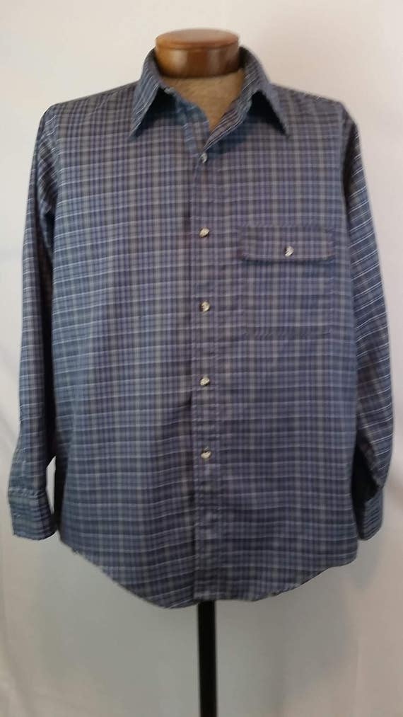 1990's Men's LORD JEFF Blue Plaid Long Sleeve Button