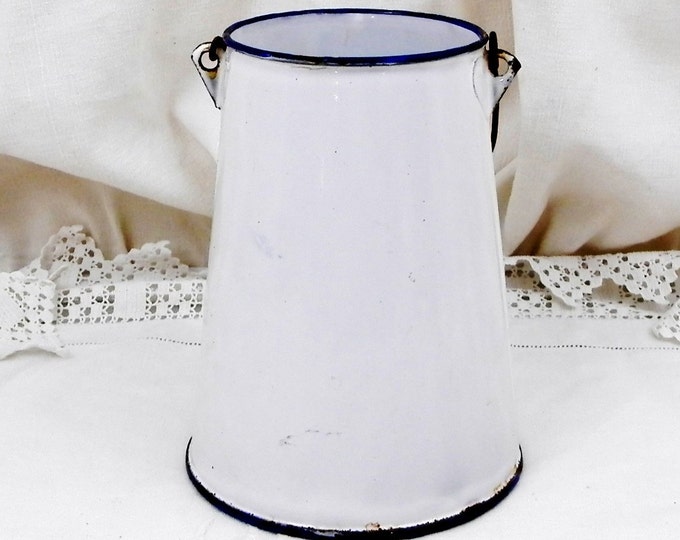 Antique French White Enamelware Milk Pail / Churn, French Country Decor, Vintage, Chateau, Shabby, Chic, Retro, Kitchen, Cottage, Rustic Antique French White Enamelware Milk Pail / Churn, French Country Decor, Vintage, Chateau, Shabby, Chic, Retro, Kitchen, Cottage, Rustic