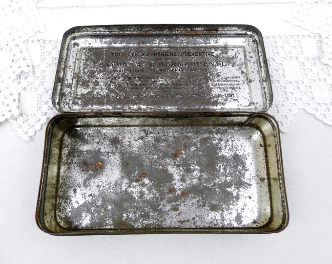 Antique French Lithographed Art Nouveau Antiseptique Soap Tin Box Gold Lettering, Apothecary, French Country Decor, Brocante, Retro, Decor Antique French Lithographed Art Nouveau Antiseptique Soap Tin Box Gold Lettering, Apothecary, French Country Decor, Brocante, Retro, Decor