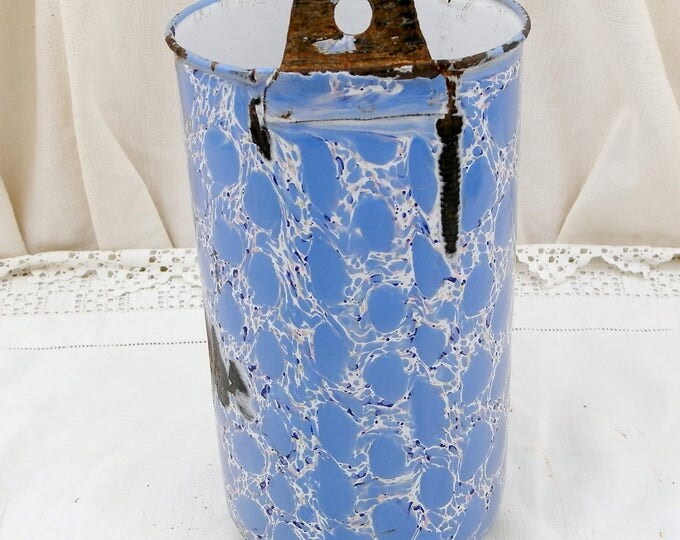 Antique Rare Enamel Blue Marbled Speckled White 2 Liter French Irrigator, Enamelware Washing Hanging Pot and Spout, French Country Decor Antique Rare Enamel Blue Marbled Speckled White 2 Liter French Irrigator, Enamelware Washing Hanging Pot and Spout, French Country Decor