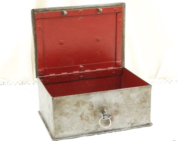 Cash Box, Antique French Money Safe, Heavy Metal Coffer with Working Key, Jewelry, Chest, Casket, Locker, French Country Decor, Vintage