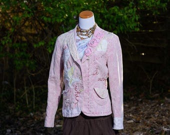 Altered Clothing, Refashioned Upcycled Clothing, Boho Clothing, Bohemian Jacket for Women, Altered Couture, Gypsy Clothing, Size Large