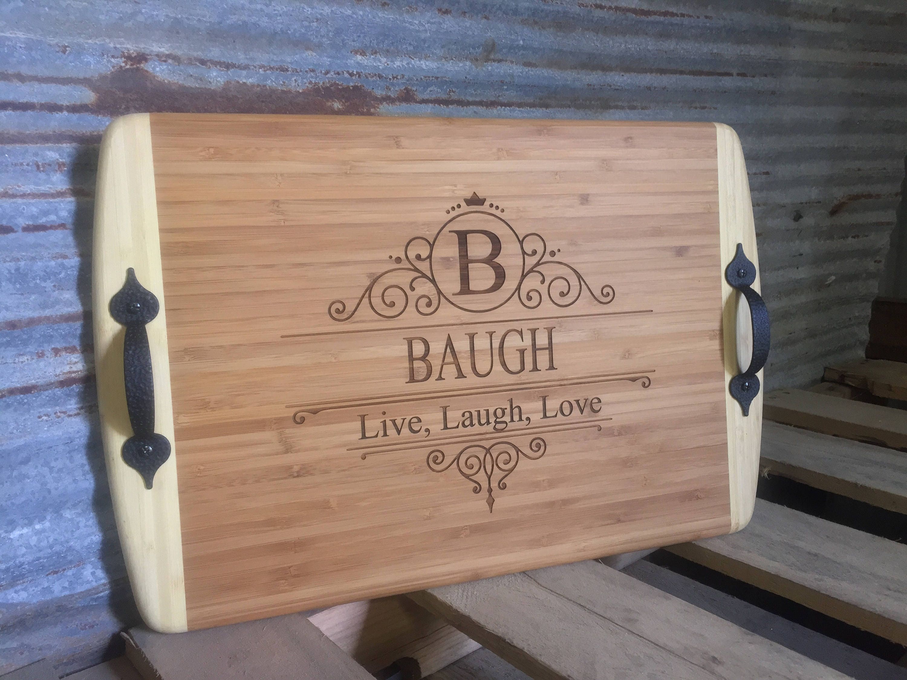 Family Serving Tray Custom Laser Engraved Personalized Bamboo