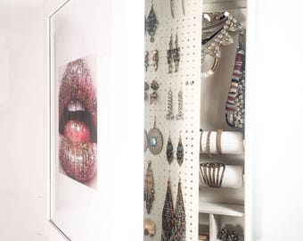 Pre - Order (May 10th) White Wall Mounted Jewelry Organizer Mirror Frame (NOT Picture Frame)