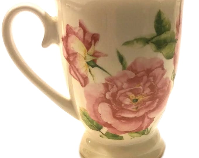 Cute Coffee Mug, Portmeirion Studio, Bone China Footed Mug Roses, Gift for Her, Gift For Christmas