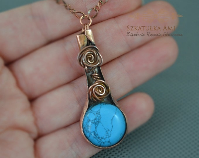 Turquoise necklace, unique gift, delicate necklace, statement necklace, copper necklace, stone copper, rose necklace, handmade necklace