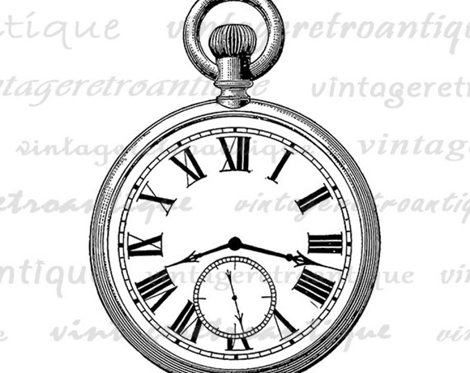 Old Fashioned Antique Pocket Watch Digital Image Download Printable Graphic Vintage Clip Art Jpg Png Eps HQ No.1716