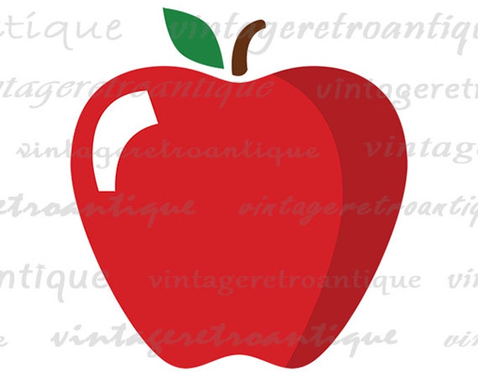 Digital Printable Red Apple Illustration Image Graphic Download Artwork Vintage Clip Art HQ 300dpi No.4029