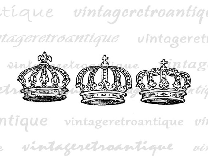 Three Crowns Image Printable Download Royal King Crown Graphic Collage Sheet Digital Antique Clip Art Jpg Png Eps HQ 300dpi No.674