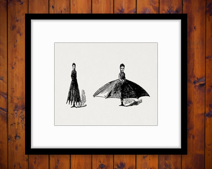 Printable Umbrella Dress Woman Digital Download Graphic Image Illustration Antique Clip Art Jpg Png Eps HQ 300dpi No.2919