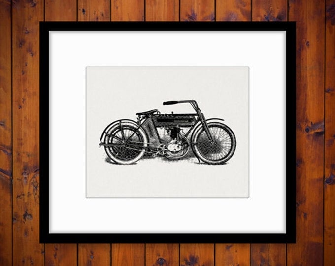 Antique Motorcycle Digital Image Graphic Illustration Printable Download Vintage Clip Art Jpg Png Eps HQ 300dpi No.3400