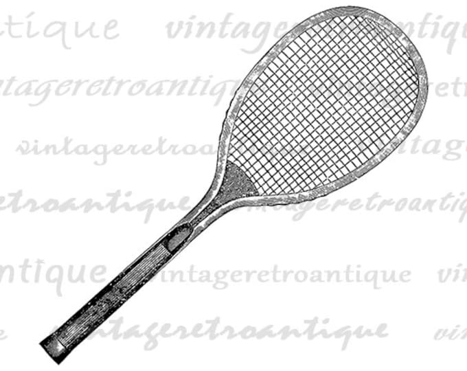 Antique Tennis Racquet Digital Image Download Tennis Racket Graphic Printable Vintage Clip Art Jpg Png Eps HQ 300dpi No.4273