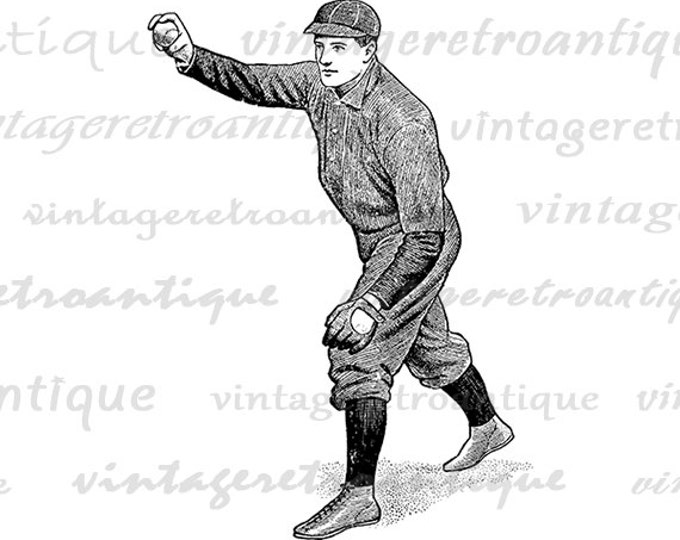 Printable Antique Baseball Pitcher Image Graphic Baseball Player Download Digital Jpg Png Eps HQ 300dpi No.4194