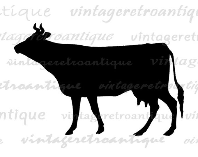 Cow Silhouette Image Printable Digital Farm Animal Download Graphic Antique Clip Art Jpg Png Eps HQ 300dpi No.3343