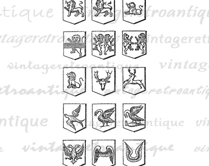 Printable Graphic Medieval Shields Download Digital Image Antique Clip Art Jpg Png Eps HQ 300dpi No.764