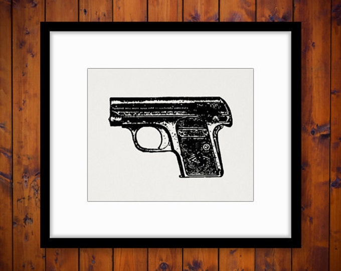 Printable Pistol Gun Graphic Digital Handgun Download Illustration Image Vintage Clip Art Jpg Png Eps 18x18 HQ 300dpi No.1398