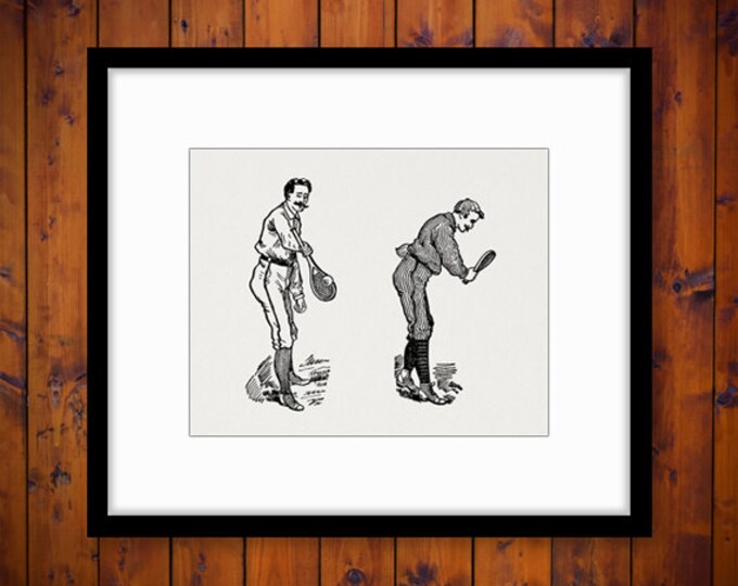 Old Fashioned Tennis Players Image Printable Digital Tennis Graphic Download Vintage Clip Art Jpg Png Eps HQ 300dpi No.4240