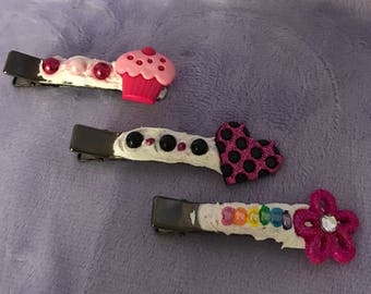 Decoden Alligator Hair Clips Cupcake Heart Flower