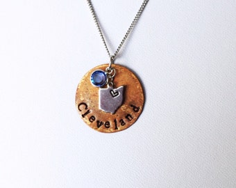 Hand Stamped Necklace | Cleveland | Mixed Metal Pendant