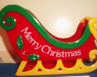 Vintage Plastic Santa's Sleigh J.S.N.Y Retro Christmas Decor Festive Holiday
