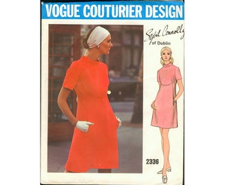 Vogue Couturier Design 2336 ca. 1970 Sybil Connolly of Dublin - Misses' One-Piece Dress Bust 38"