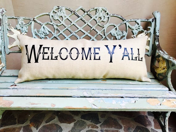 Oversized WELCOME Y'ALL bench pillow Extra long lumbar - Oversized WELCOME Y'ALL --bench pillow -Extra long lumbar burlap pillow for