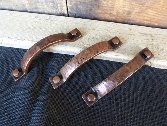 Antique Copper Hammered Metal Handle Drawer Pull Knob Rustic