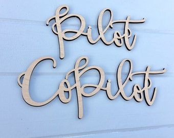 Pilot & Co Pilot Chair Signs, Laser Cut Wedding Chair Backs Decorations Travel Adventure Theme by Ngo Creations
