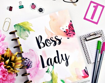 Boss Lady Planner COVER, Happy Planner Cover, Erin Condren Cover, Recollections Cover, Levenger Cover, florals, 10-mil Laminated Cover