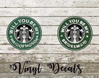 MOH Bridesmaid Vinyl Decal - Wedding - Maid of Honor - Starbucks Coffee Logo - Personalized - Custom - Sticker - Yeti - Tumbler - Cup - Gift