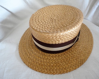 Men's Panama Straw Boaters Hat Meadowbrook Skimmer Hat Size 7 Vintage Men's Accessory