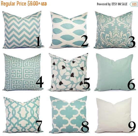 15 OFF SALE One Spa Blue and Beige Pillow by CastawayCoveDecor