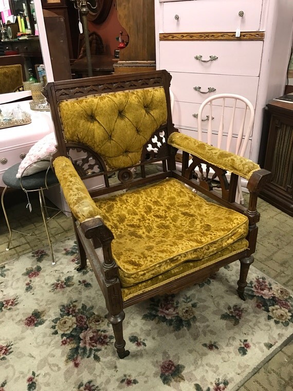 Eastlake armchair gold upholstered